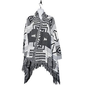 Press Aztec Pattern Fringe Lined Cardigan